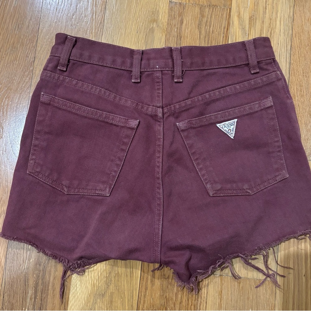 Vintage Guess Women's Burgundy high waisted Denim Shorts